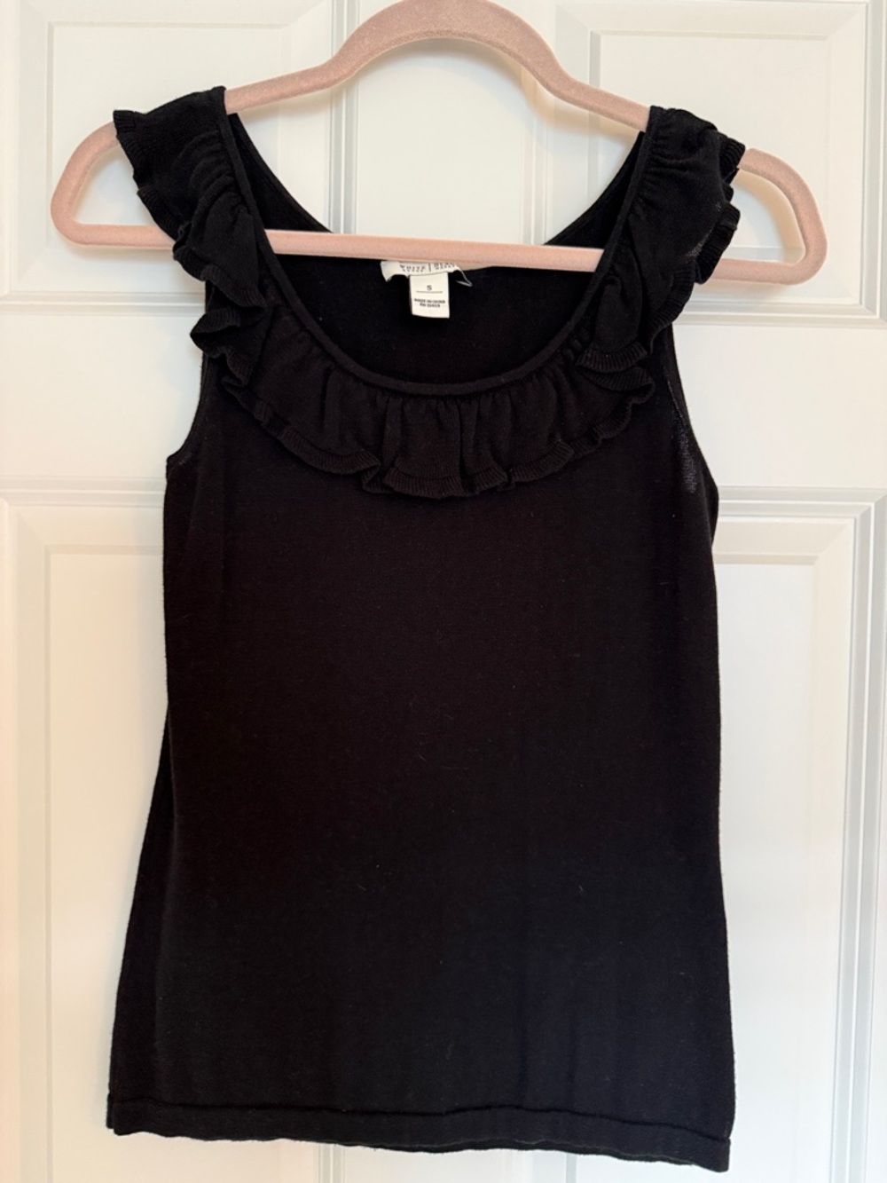WHBM Black Ruffle-Trim Sleeveless Top